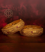 Traditional Elegant Rajwadi Plating Feather Design Brass Bangles Set For Women And Girls (Set of 2)