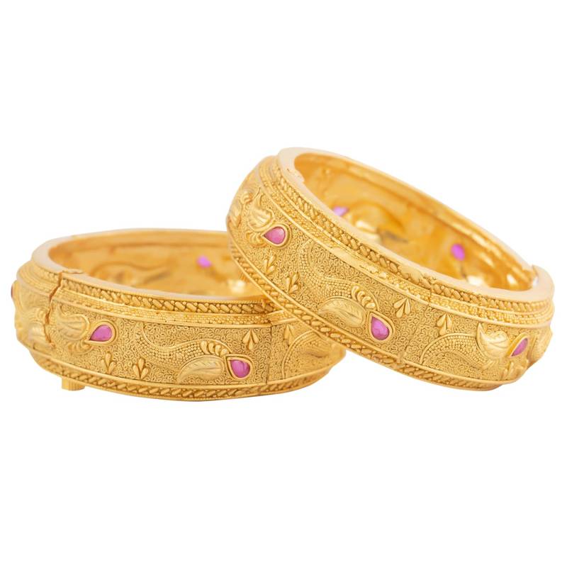 Traditional Elegant Rajwadi Plating Feather Design Brass Bangles Set For Women And Girls (Set of 2)