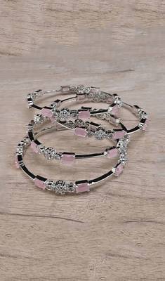 Rhodium Plated Baby Pink Stone American Diamond Bangles BD615 1