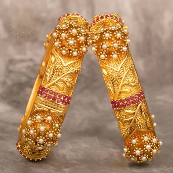 Rajwadi Plated Embellished Ruby Stone & Pearls Bangles Set For Women And Girls (Set of 2) 1