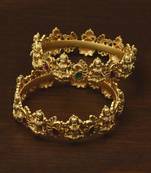 Matte Finished Red and Green Stone Embellished Temple Bangles BD439