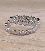 Rhodium Plated Pink Stone American Diamond Bangles BD619