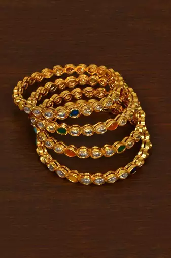 Gold Plated Kundan Embellished Bangle Set BD493
