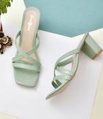 Women light green color multi strip heel sandal