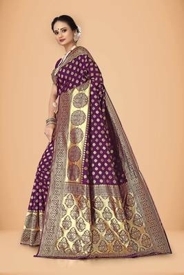 Purple woven silk blend banarasi womens saree with blouse 4