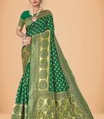 Green woven silk blend banarasi womens saree with blouse