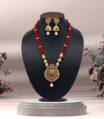 Maroon color long matte gold necklace set