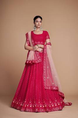 EILARA RED WOMEN'S THREAD & EMBROIDERY WORK GEORGETTE FOR TRADITIONAL LEHENGA CHOLI 1