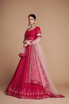 EILARA RED WOMEN'S THREAD & EMBROIDERY WORK GEORGETTE FOR TRADITIONAL LEHENGA CHOLI 2
