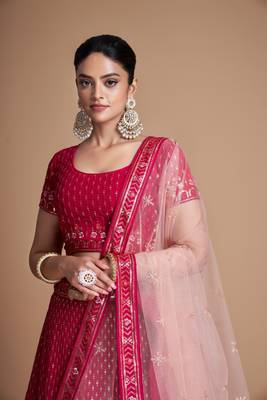 EILARA RED WOMEN'S THREAD & EMBROIDERY WORK GEORGETTE FOR TRADITIONAL LEHENGA CHOLI 3