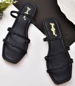 Glamzkart women black coloe flats sandal