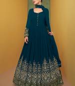 Teal Blue Georgette Anarkali Gown Indian Ethnic Wear