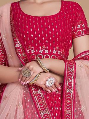 EILARA RED WOMEN'S THREAD & EMBROIDERY WORK GEORGETTE FOR TRADITIONAL LEHENGA CHOLI 5