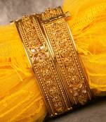 Elegance Brass Rajwadi Plated Floral Design Stone Kada/Bangles Set