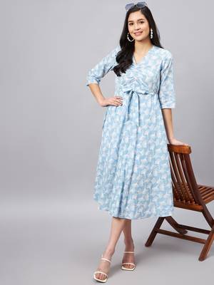 Winered light blue floral print dress 1