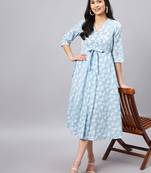 Winered light blue floral print dress