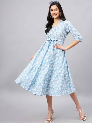 Winered light blue floral print dress 2