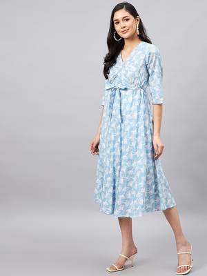Winered light blue floral print dress 3