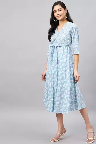 Winered light blue floral print dress