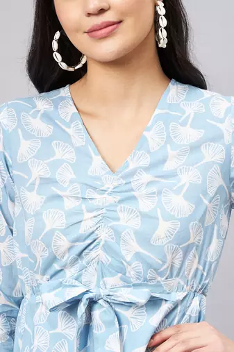 Winered light blue floral print dress