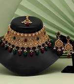 Maroon & green color choker premium copper necklace set