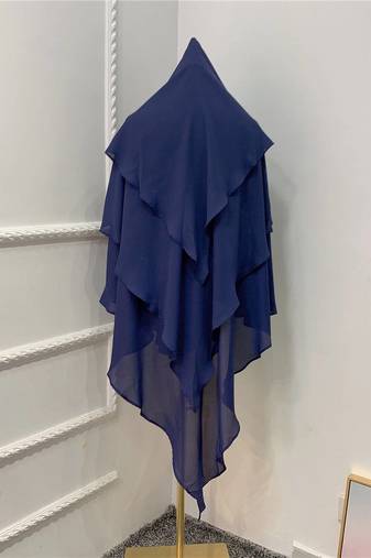 Khimar : 3 Layer Triangular Diamond Instant Khimar-Hijab-Jilbab in 3 Layer Khimar Navy Blue Color | Tie Back