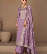 Purple Designer Heavy Embroidery Work Silk unstitched Long Length Kameez Sharara party wear salwarsuit
