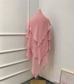 Khimar : 3 Layer Triangular Diamond Instant Khimar-Hijab-Jilbab in 3 Layer Khimar Pink Color | Tie Back