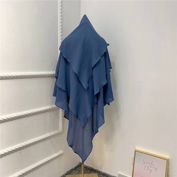 Khimar : 3 Layer Triangular Diamond Instant Khimar-Hijab-Jilbab in 3 Layer Khimar Blue Color | Tie Back 1