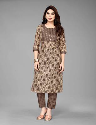 Brawn Cotton Prty Wear Kurta Set  1