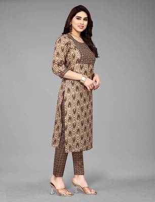 Brawn Cotton Prty Wear Kurta Set  2