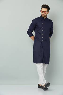 Lemonx Cotton Navy Royal Sherwani Type Kurta Payjama 1