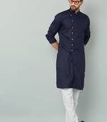 Lemonx Cotton Navy Royal Sherwani Type Kurta Payjama