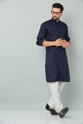 Lemonx Cotton Navy Royal Sherwani Type Kurta Payjama 2
