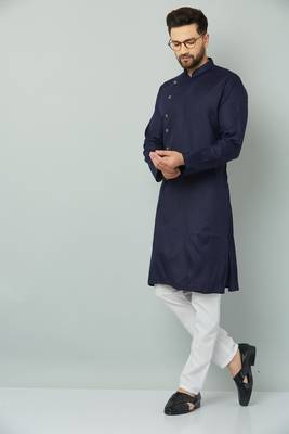 Lemonx Cotton Navy Royal Sherwani Type Kurta Payjama 5