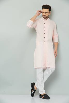 Lemonx Cotton Pink Royal Sherwani Type Kurta Payjama 1