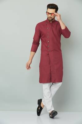 Lemonx Cotton Maroon Royal Sherwani Type Kurta Payjama 1