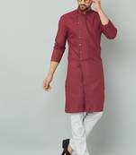 Lemonx Cotton Maroon Royal Sherwani Type Kurta Payjama