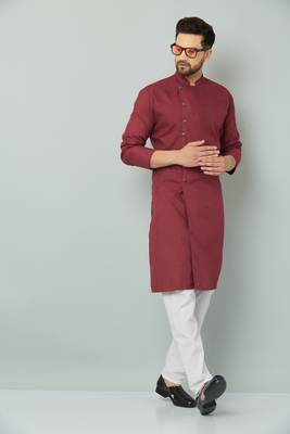 Lemonx Cotton Maroon Royal Sherwani Type Kurta Payjama 2
