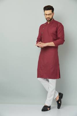Lemonx Cotton Maroon Royal Sherwani Type Kurta Payjama 5