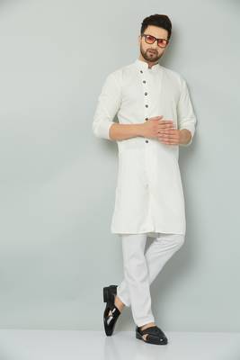 Lemonx Cotton White Royal Sherwani Type Kurta Payjama 1