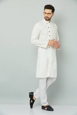 Lemonx Cotton White Royal Sherwani Type Kurta Payjama 2