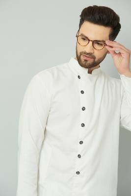 Lemonx Cotton White Royal Sherwani Type Kurta Payjama 3