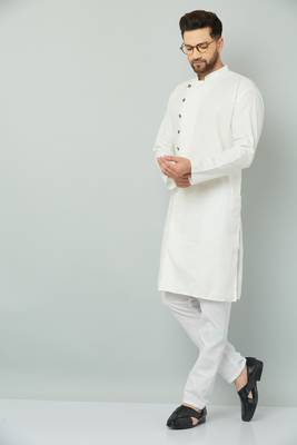 Lemonx Cotton White Royal Sherwani Type Kurta Payjama 5