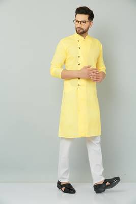 Lemonx Cotton Yellow Royal Sherwani Type Kurta Payjama 2
