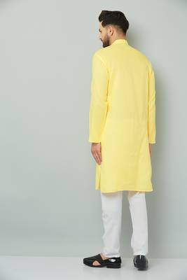 Lemonx Cotton Yellow Royal Sherwani Type Kurta Payjama 4