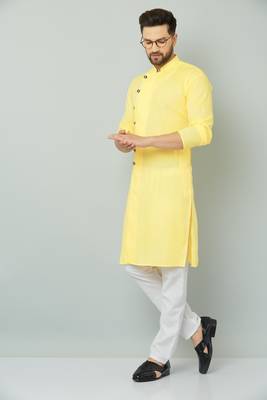 Lemonx Cotton Yellow Royal Sherwani Type Kurta Payjama 5