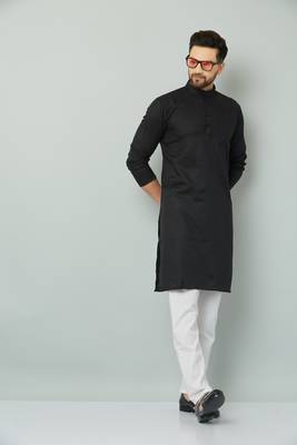 Lemonx Classy Look Black Cotton kurta & Payjama set for men's 1