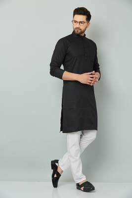 Lemonx Classy Look Black Cotton kurta & Payjama set for men's 2