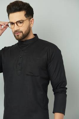 Lemonx Classy Look Black Cotton kurta & Payjama set for men's 3